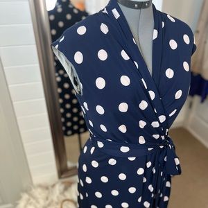 Eliza J Navy Blue and White Polka Dot Dress